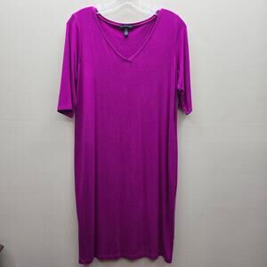 Eileen Fisher Jersey Knit T-Shirt Dress Size Small Knee-Length Fuchsia Pink